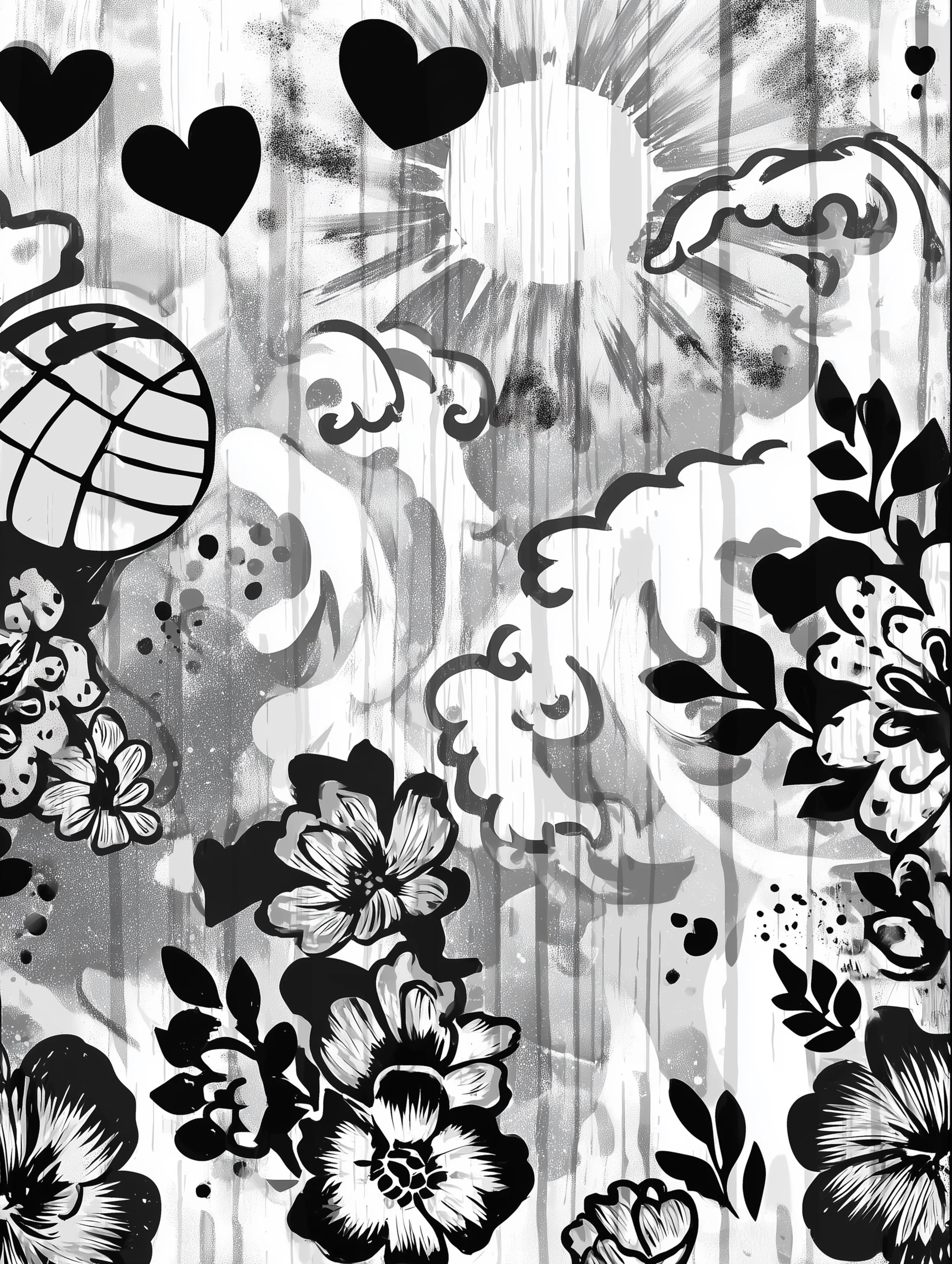 Free printable volleyball coloring page for adults featuring an artistic volleyball with floral elements